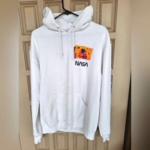 Nasa Hoodie W Kanji Characters White SzM Front Logo Back Graphis Kanji Sleeves